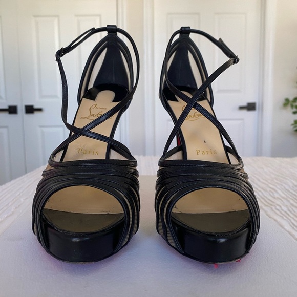 Christian Louboutin Black Filamenta 120 Open Toe Heels Size 38.5 - Picture 8 of 17